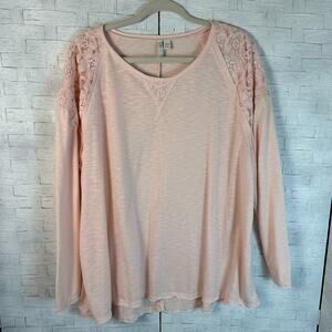 Cato Womens T-Shirt long sleeve lace detail shoulder feminine plus size